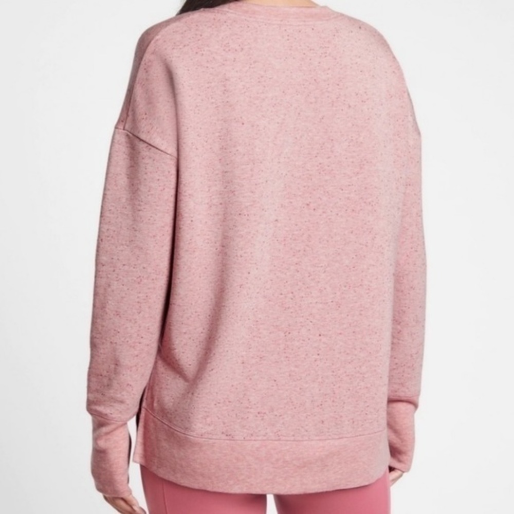 Athleta Speckled Pink Crew Neck‎ Long Sleeve Sweatshirt Top XS Thumbhole Slits - Picture 6 of 6